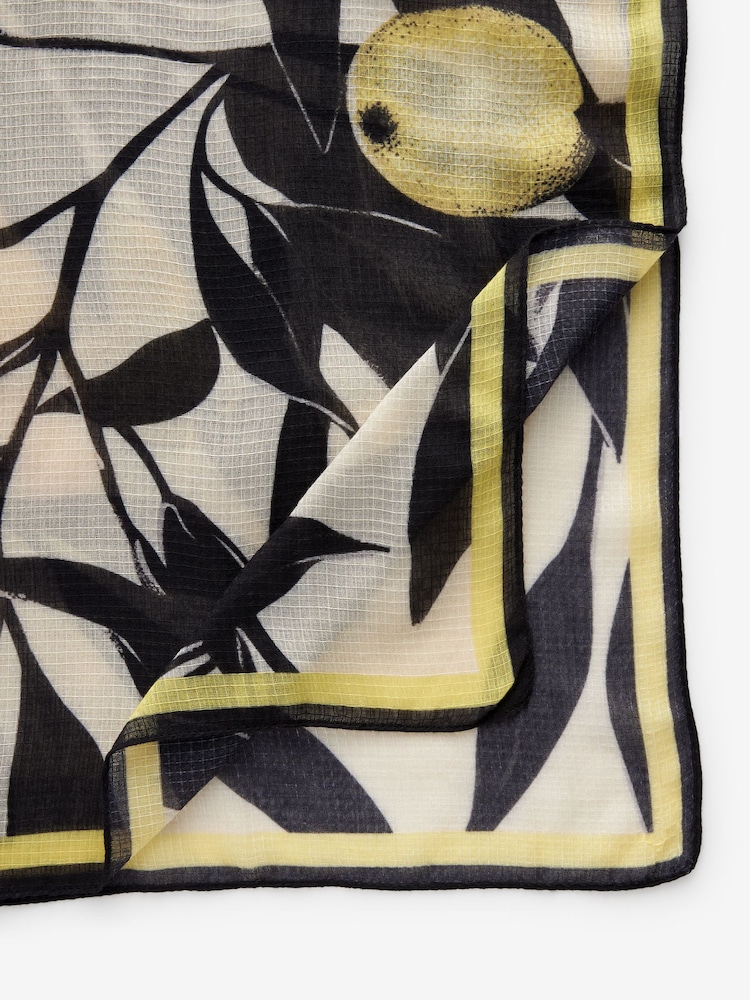 Black/Yellow Lemon Print Lightweight Scarf - Image 5 of 5