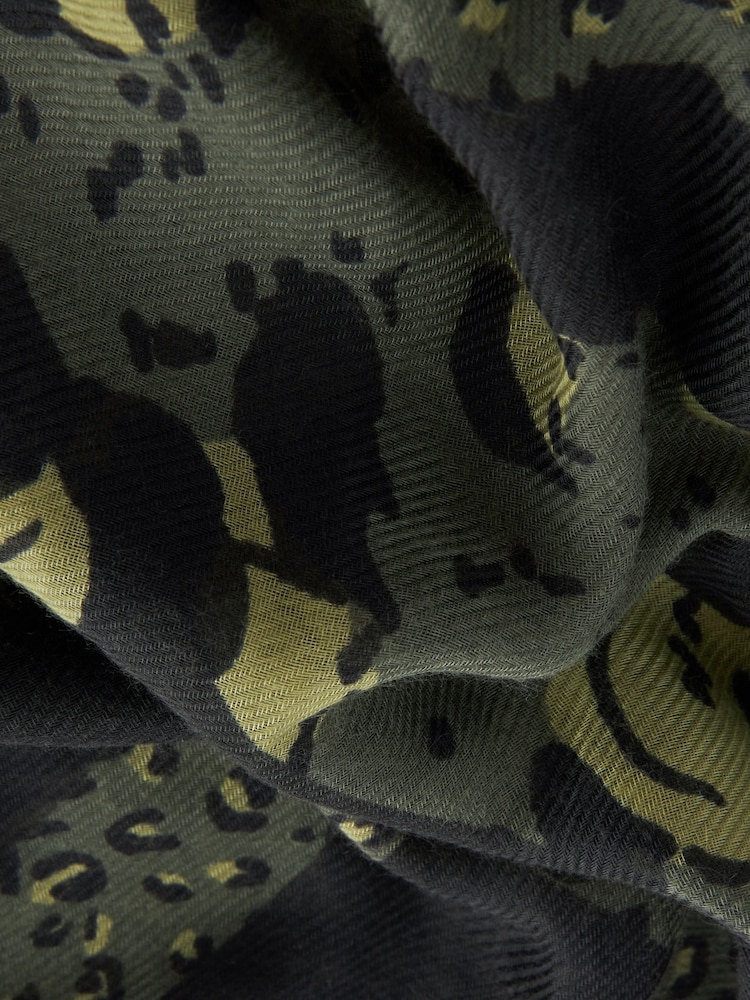 Khaki Green Animal Lightweight Scarf - Image 6 of 6