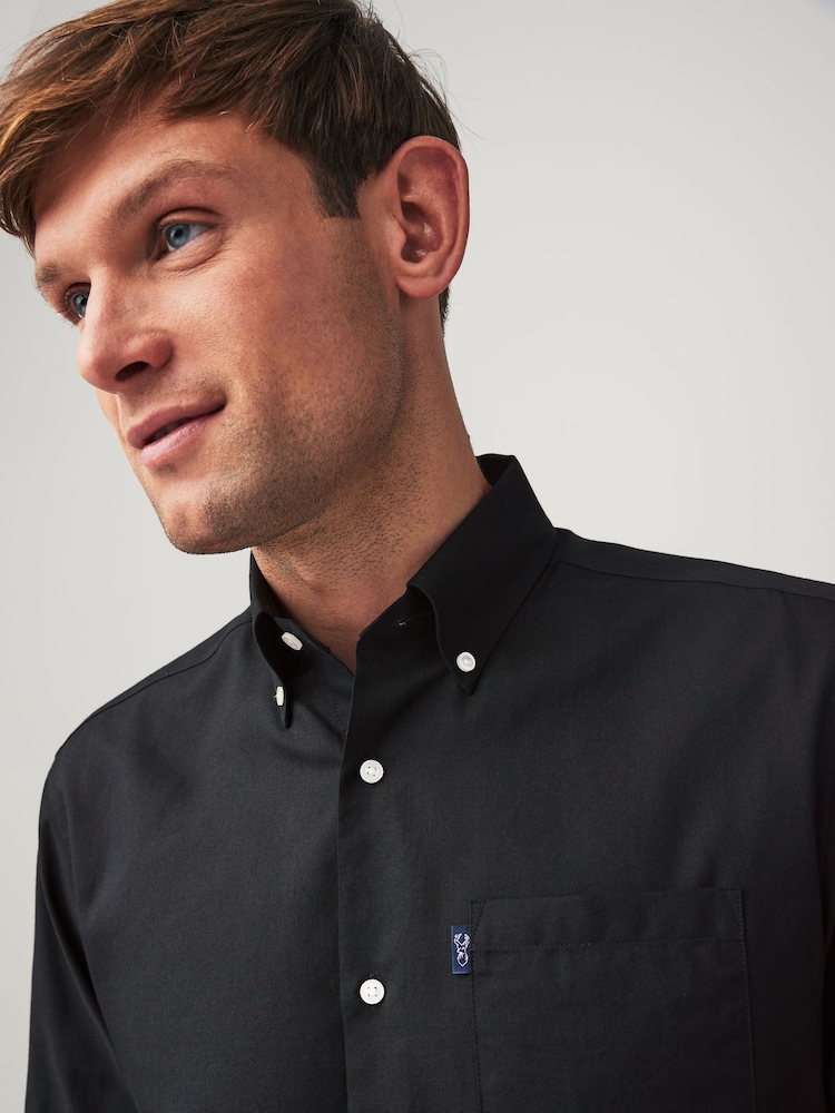 Black Regular Fit Button Down Easy Iron Oxford Shirt - Image 4 of 8