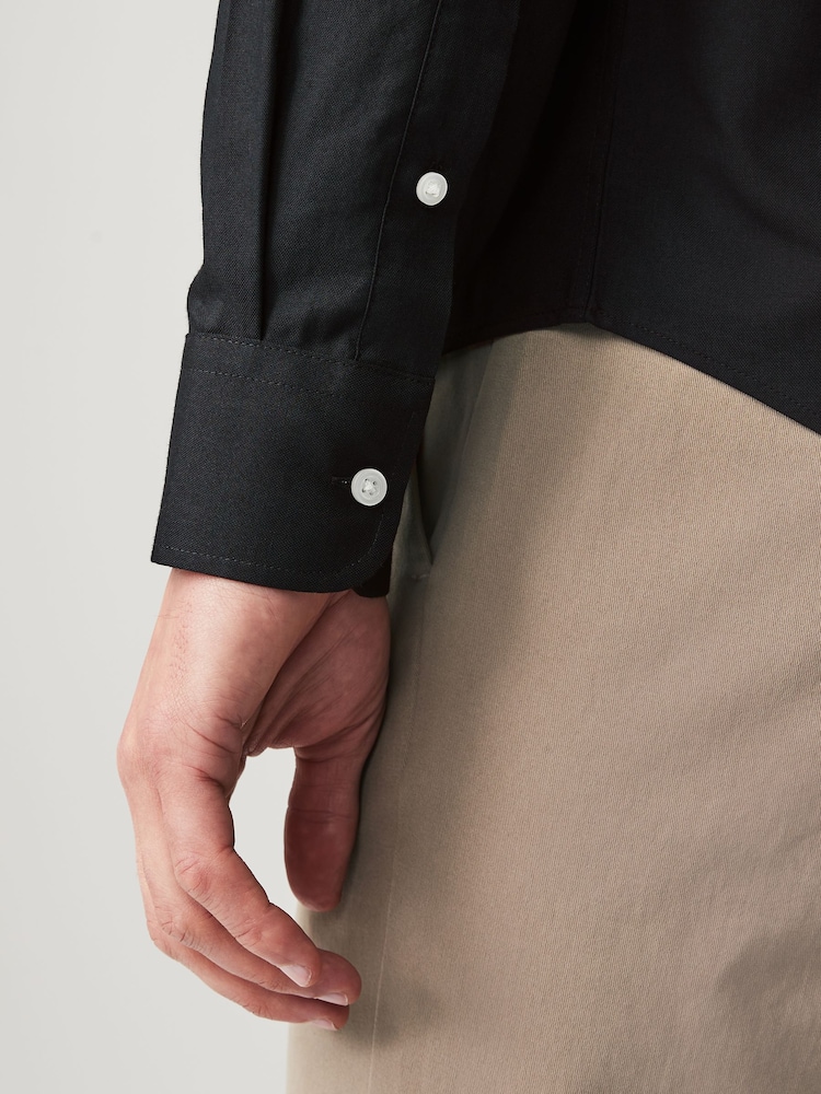 Black Regular Fit Button Down Easy Iron Oxford Shirt - Image 5 of 8