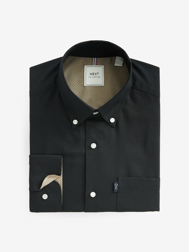 Black Regular Fit Button Down Easy Iron Oxford Shirt - Image 6 of 8