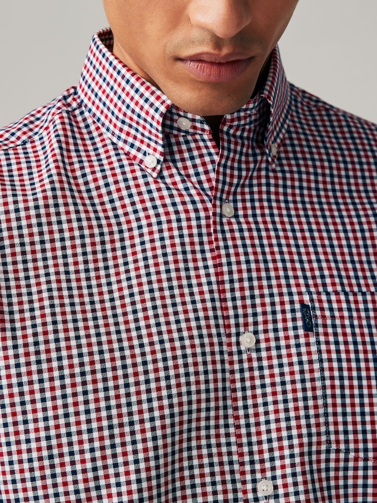 Червоний Гінгем - стандартний крій Easy Iron Button Down оксфорд сорочки - Image 4 of 8