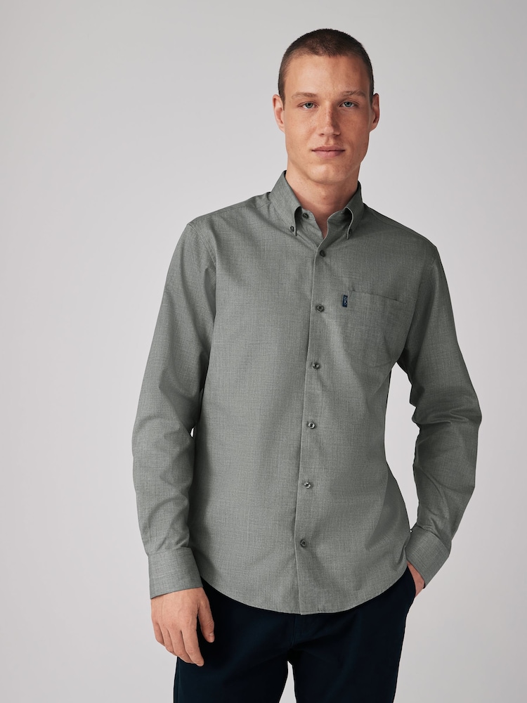Grey Marl Regular Fit Button Down Easy Iron Oxford Shirt - Image 1 of 6