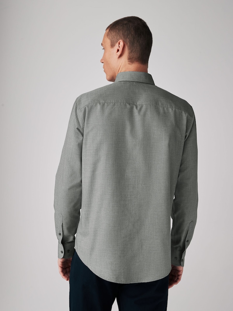 Grey Marl Regular Fit Button Down Easy Iron Oxford Shirt - Image 3 of 6