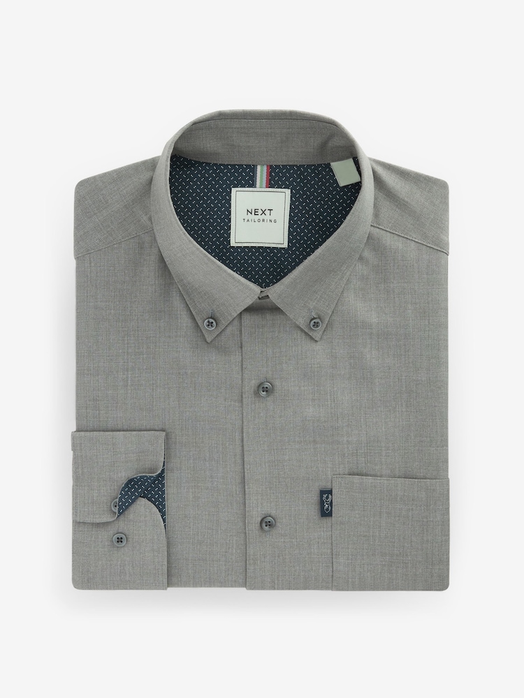 Grey Marl Regular Fit Button Down Easy Iron Oxford Shirt - Image 4 of 6