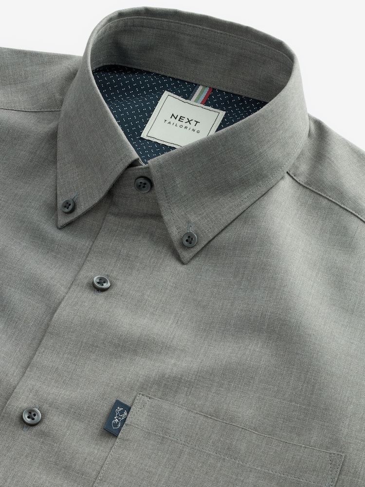 Grey Marl Regular Fit Button Down Easy Iron Oxford Shirt - Image 5 of 6