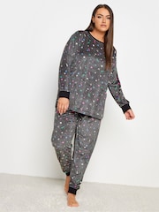 Yours Curve Grey Mini Motif Velour Lounge Set - Image 1 of 4