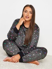 Yours Curve Grey Mini Motif Velour Lounge Set - Image 3 of 4