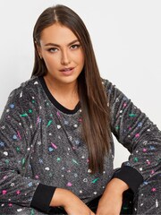 Yours Curve Grey Mini Motif Velour Lounge Set - Image 4 of 4