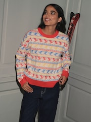Red/Multi Ski Fairisle Jacquard Supersoft Crew Neck Long Sleeve Jumper - Image 1 of 7