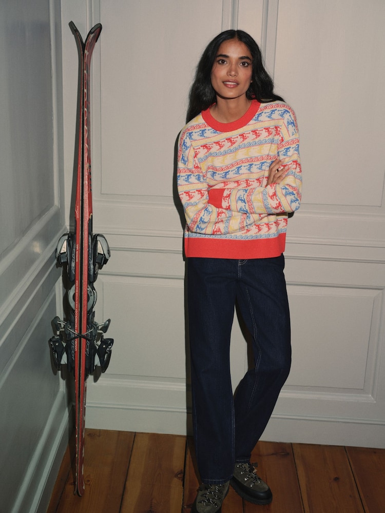 Red/Multi Ski Fairisle Jacquard Supersoft Crew Neck Long Sleeve Jumper - Image 2 of 7 Red/Multi Ski Fairisle Jacquard Supersoft Crew Neck Long Sleeve Jumper - Image 2 of 7
