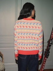 Red/Multi Ski Fairisle Jacquard Supersoft Crew Neck Long Sleeve Jumper - Image 3 of 7