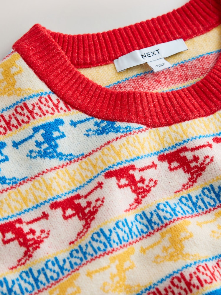 Red/Multi Ski Fairisle Jacquard Supersoft Crew Neck Long Sleeve Jumper - Image 7 of 7 Red/Multi Ski Fairisle Jacquard Supersoft Crew Neck Long Sleeve Jumper - Image 7 of 7