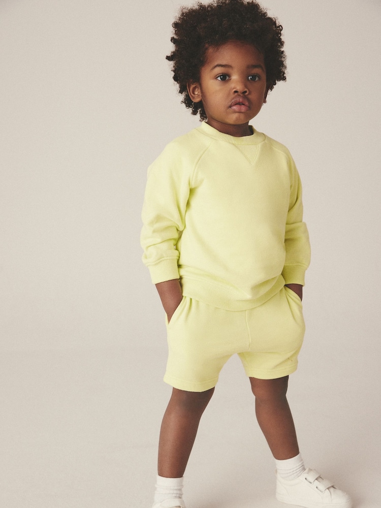 Light Yellow Oversized Crew Neck Sweatshirt and Shorts Set (3mths-7yrs) - Image 1 of 6