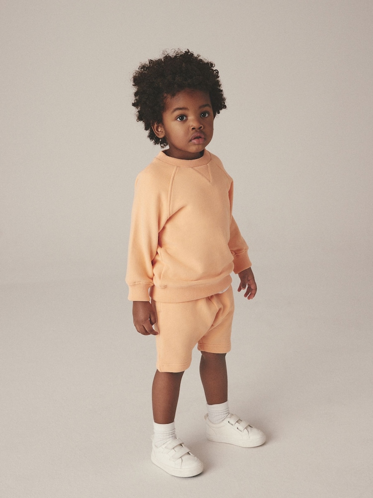 Light Orange Oversized Crew Neck Sweatshirt and Shorts Set (3mths-7yrs) - Image 1 of 6