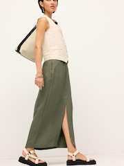 Khaki Green Utility Midi Skirt With Centre Slit - Image 1 of 7