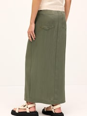 Khaki Green Utility Midi Skirt With Centre Slit - Image 4 of 7