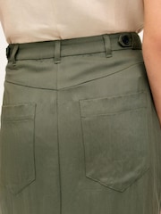 Khaki Green Utility Midi Skirt With Centre Slit - Image 5 of 7
