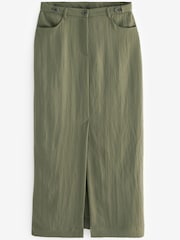 Khaki Green Utility Midi Skirt With Centre Slit - Image 6 of 7