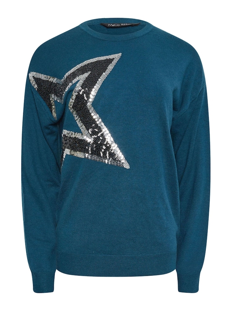 M&Co Large Teal Star Jumper - Bild 4 von 4