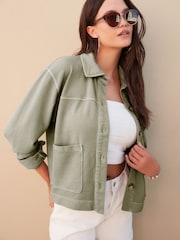 Sage Green Textured Lightweight Button Up Jacket - Image 2 of 6