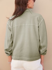 Sage Green Textured Lightweight Button Up Jacket - Image 3 of 6