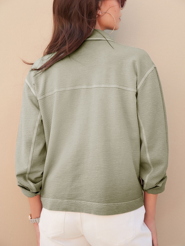 Sage Green Textured Lightweight Button Up Jacket - Image 3 of 6