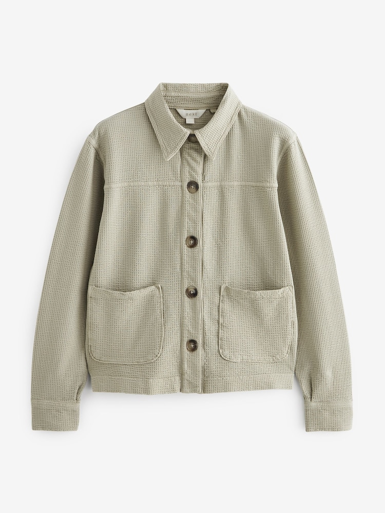 Sage Green Textured Lightweight Button Up Jacket - Image 5 of 6
