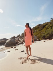 Coral Pink Relaxed Fit Jersey Short Sleeve Dress - Image 2 of 5