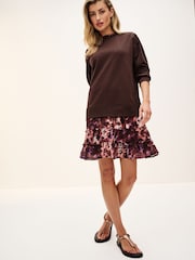 Chocolate Brown Animal Layered Sweatshirt Long Sleeve Animal Print Dress - Image 2 of 6