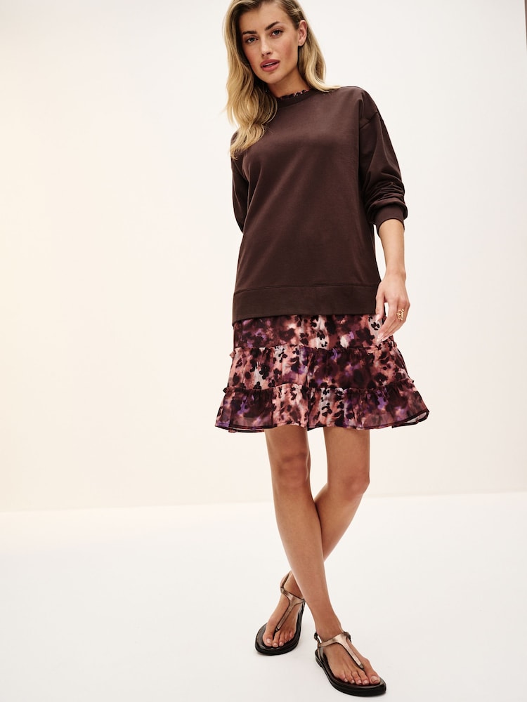 Chocolate Brown Animal Layered Sweatshirt Long Sleeve Animal Print Dress - Image 2 of 6