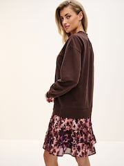 Chocolate Brown Animal Layered Sweatshirt Long Sleeve Animal Print Dress - Image 3 of 6