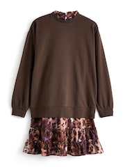 Chocolate Brown Animal Layered Sweatshirt Long Sleeve Animal Print Dress - Image 5 of 6