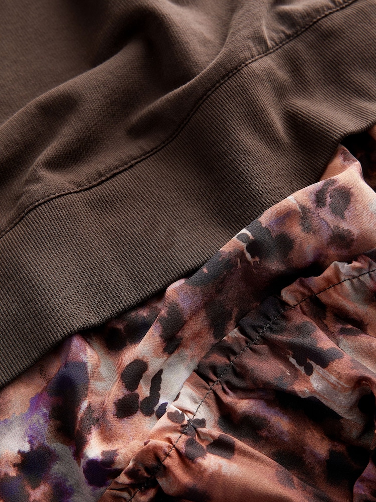 Chocolate Brown Animal Layered Sweatshirt Long Sleeve Animal Print Dress - Image 6 of 6