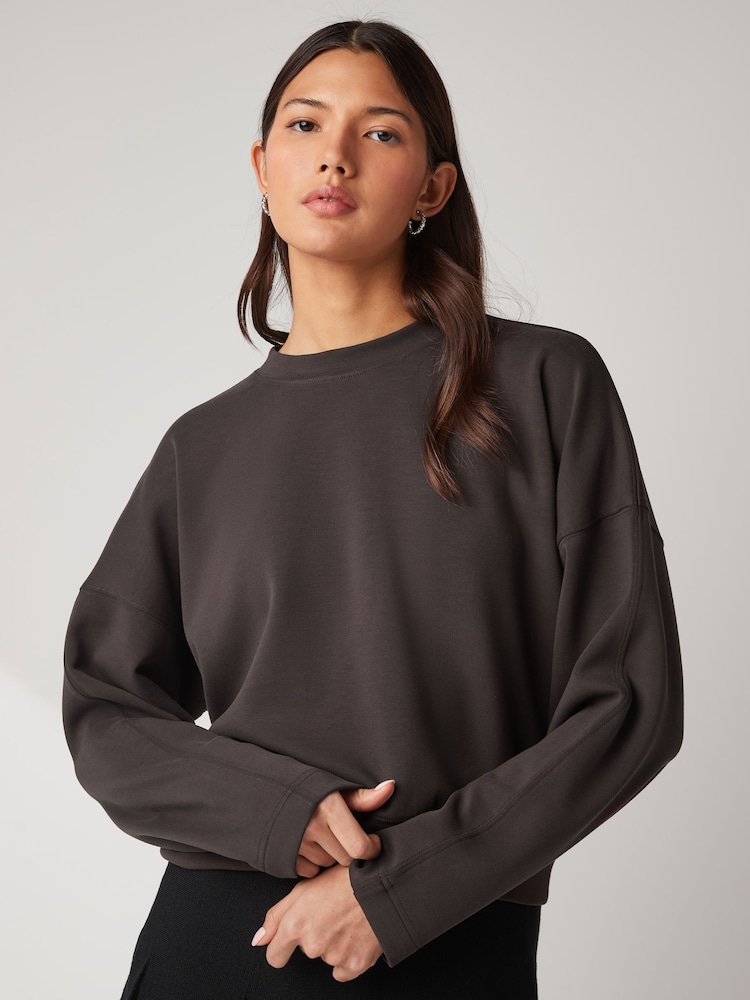 Dark Brown Slinky Crew Neck Long Sleeve Sweatshirt - Image 1 of 6
