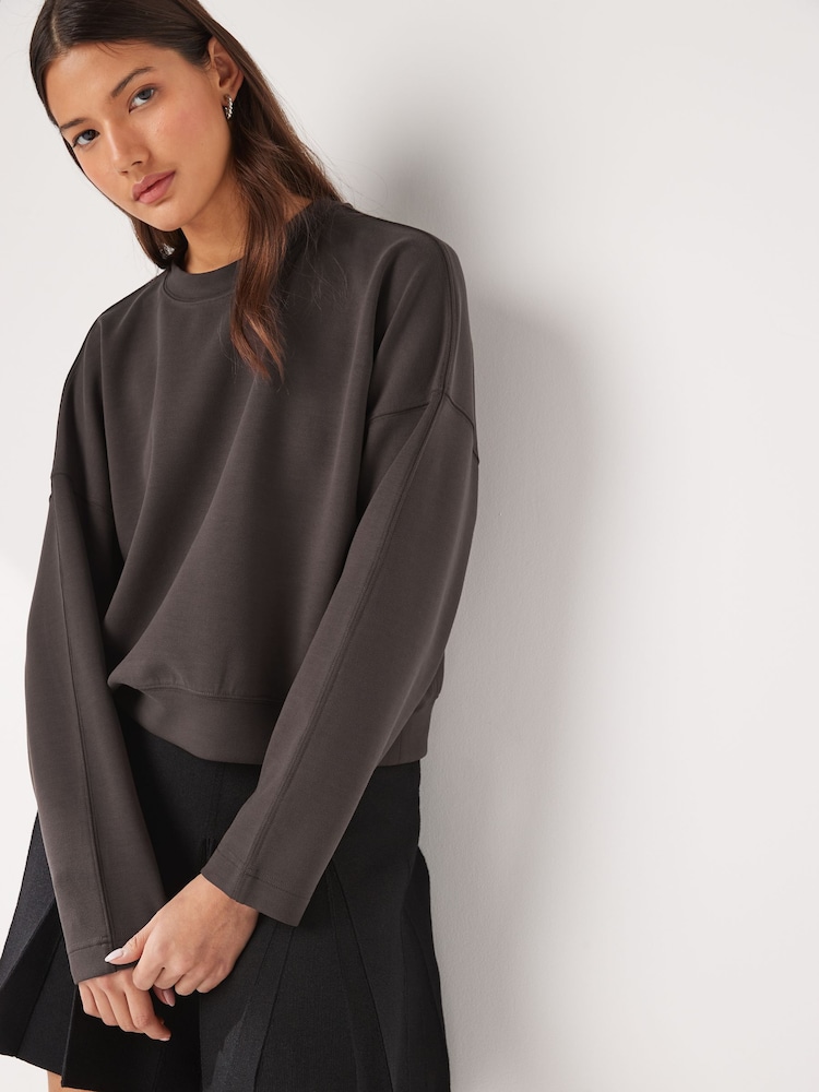 Dark Brown Slinky Crew Neck Long Sleeve Sweatshirt - Image 3 of 6