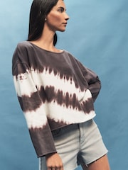 Navy Tie Dye Relaxed Fit Slouch Sweat Top - Image 1 of 6