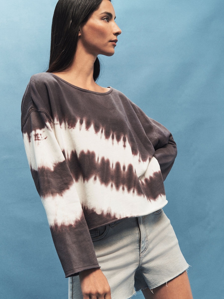 Navy Tie Dye Relaxed Fit Slouch Sweat Top - Image 1 of 6