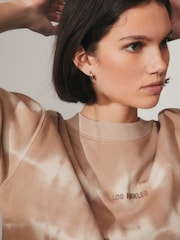 Neutral Relaxed Fit Tie Dye Embroidered LA Graphic Slogan Sweatshirt - Image 4 of 6