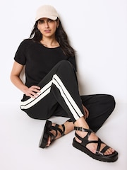 Schwarz - Slinky Wide Leg Side Stripe Track Trousers - Bild 10 von 12