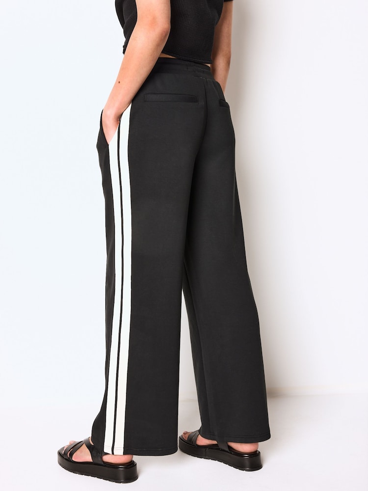 Black Slinky Wide Leg Side Stripe Track Trousers - Image 13 of 13