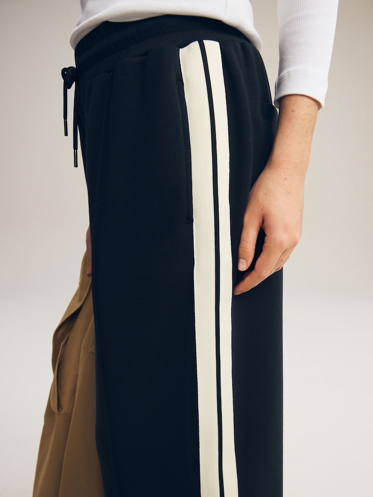 Black Slinky Wide Leg Corduroy Side Stripe Track Trousers - Image 5 of 7
