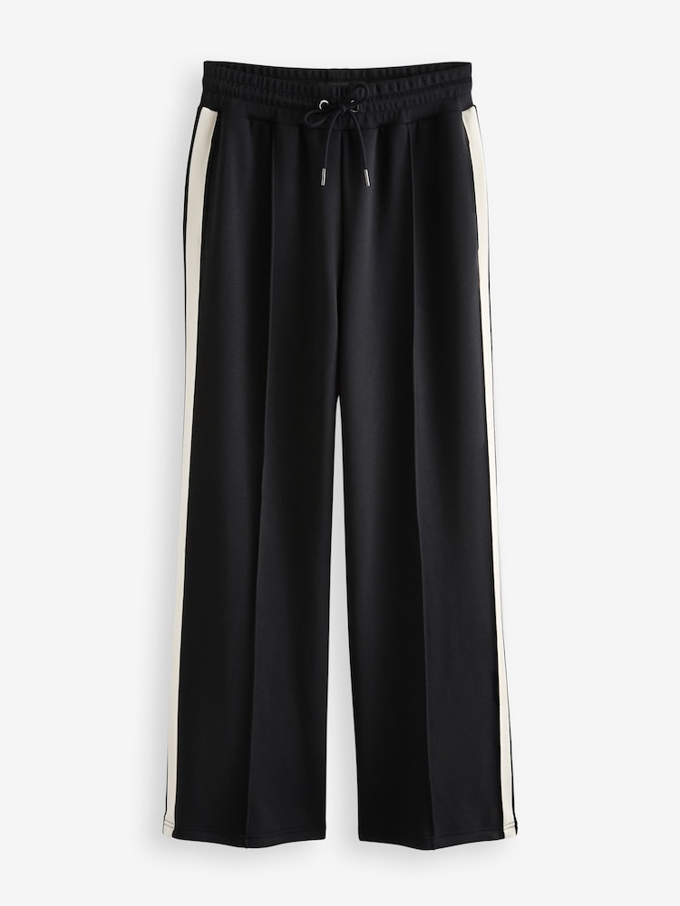 Black Slinky Wide Leg Corduroy Side Stripe Track Trousers - Image 6 of 7