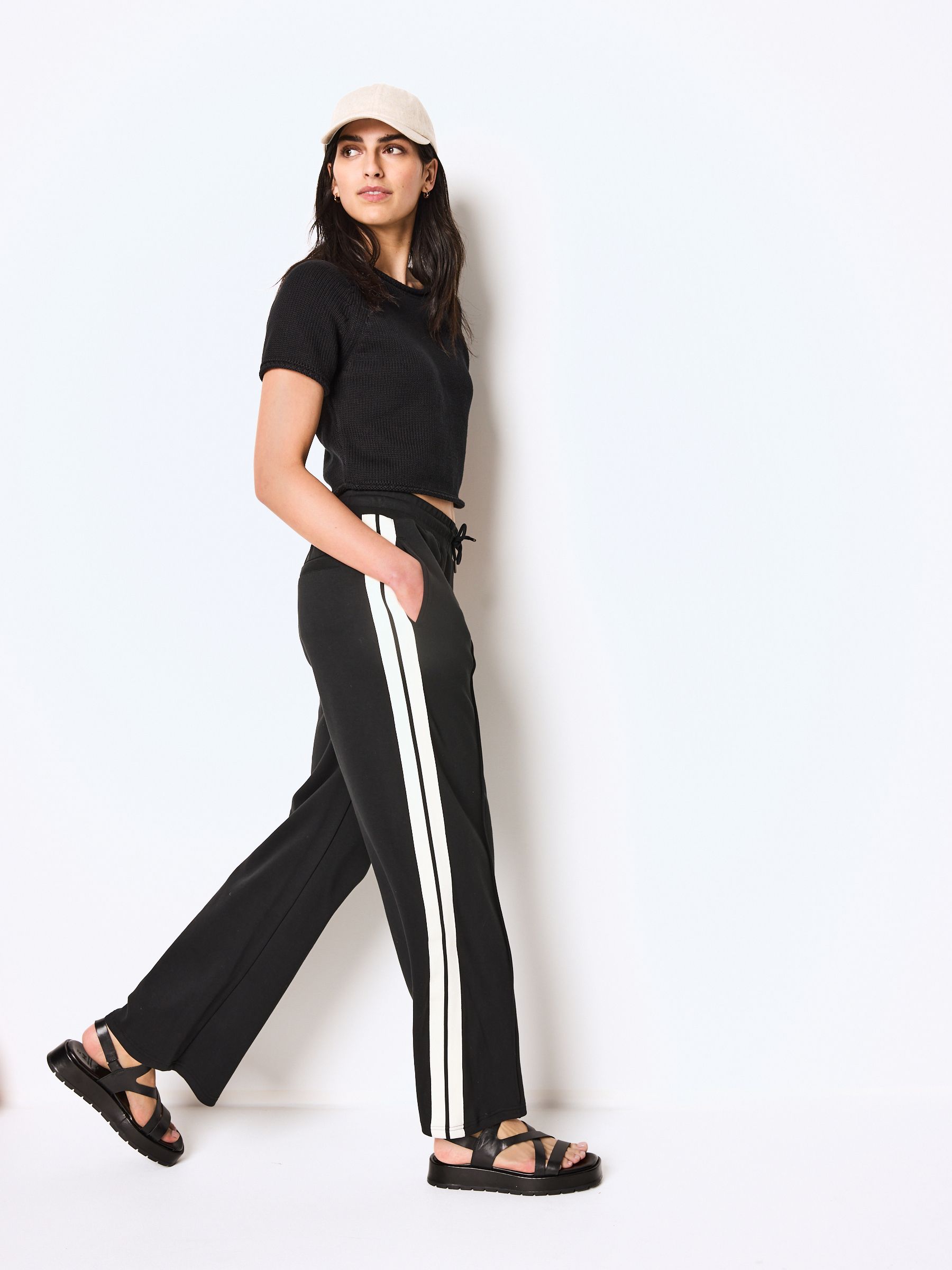 Buy Black Slinky Wide Leg Side Stripe Track Trousers from Next USA