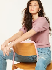 Blush Pink Cosy Short Sleeve Crew Neck Jumper - Image 3 of 5