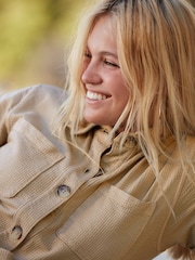 Neutral Seersucker Textured Jersey Button Front Belted Utility Shirt Dress - Image 4 of 6
