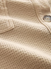 Neutral Seersucker Textured Jersey Button Front Belted Utility Shirt Dress - Image 5 of 6