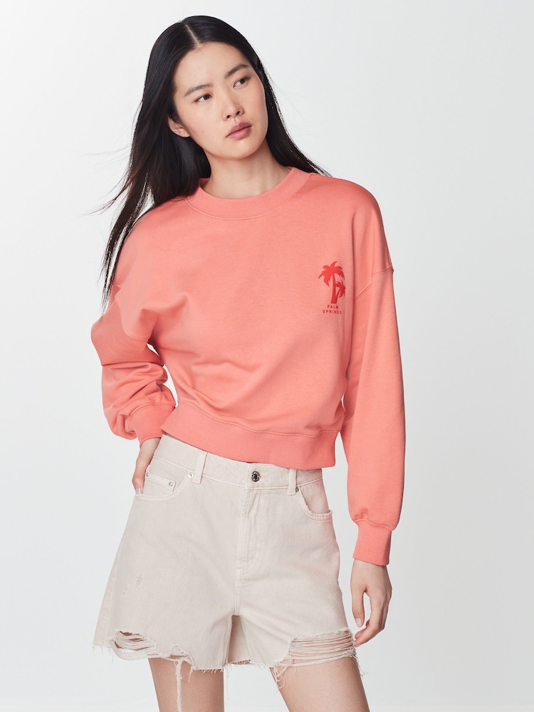 Coral Red Palm Springs Long Sleeve Graphic Slogan Sweatshirt - Image 3 of 7