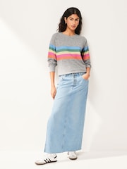 Rainbow Grey Marl Cosy Soft Touch Lightweight Drop Shoulder Jumper Top - Image 2 of 6