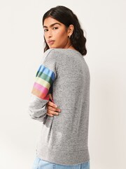 Rainbow Grey Marl Cosy Soft Touch Lightweight Drop Shoulder Jumper Top - Image 3 of 6